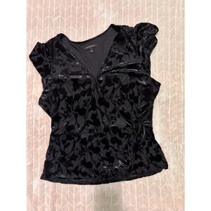 Banana Republic Black Velvet Wrap Top Size Large Goth Romantigoth Sheer Flutter